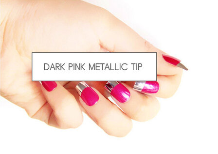 kunstnagels dark pink metalic tip