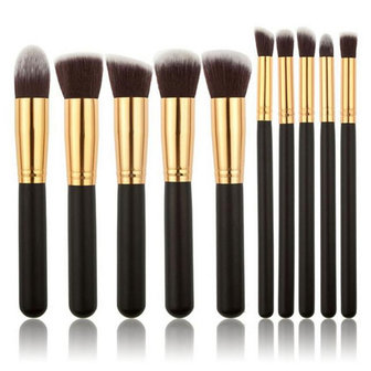 Set van 10 make-up kwasten kabuki zwart goud