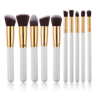 Set van 10 make-up kwasten kabuki wit goud