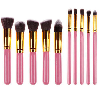 Set van 10 make-up kwasten kabuki roze goud